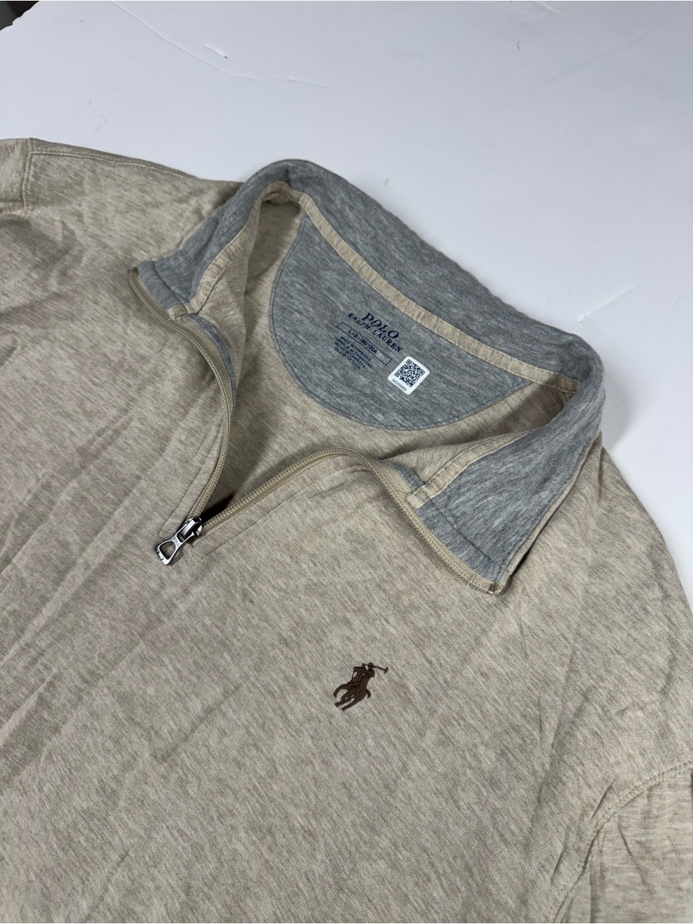POLO RALPH LAUREN 1/4 Zip Mock Neck Pullover Shirt Sweater Beige Men’s Large